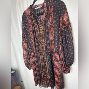 Zara Red Orange Paisley floral metallic thread Dress S